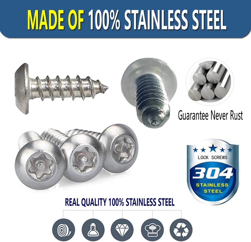 ZXFOOG Stainless Steel License Plate Screws- Rustproof Plate Screws for Fastening Front or Rear Plate Frame Holder Cover, License Plate Security Screw with Black Caps (Anti-Theft Self Tapping Screws) - Image 2