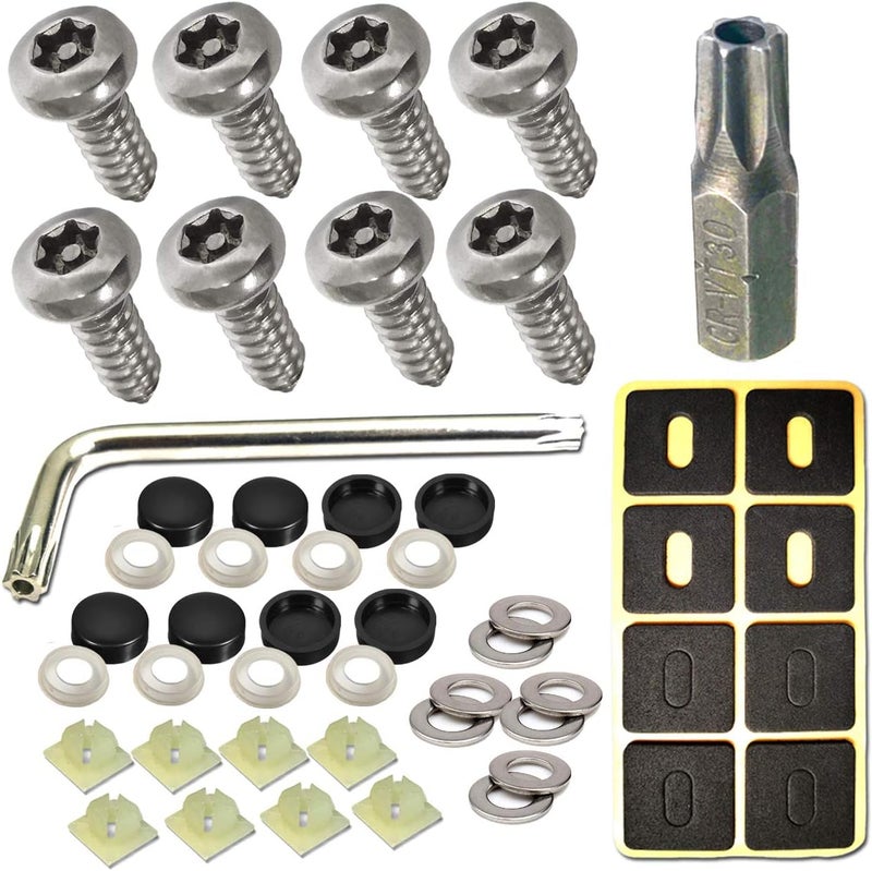 ZXFOOG Stainless Steel License Plate Screws- Rustproof Plate Screws for Fastening Front or Rear Plate Frame Holder Cover, License Plate Security Screw with Black Caps (Anti-Theft Self Tapping Screws) - Image 1