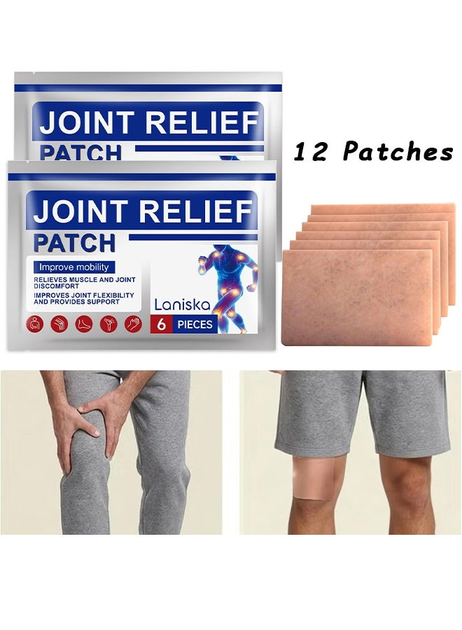 LANISKA Joint Relief Patch, Pain Relief Patch, 12 Patches Knee Pain Relief Plaster, 8H Natural Patch Relieve Muscle Joint Neck Knee Pains, Bone Pain Relief Back Pain Patch, Targeted Pain Relief, Strength Heat Patches - Image 1