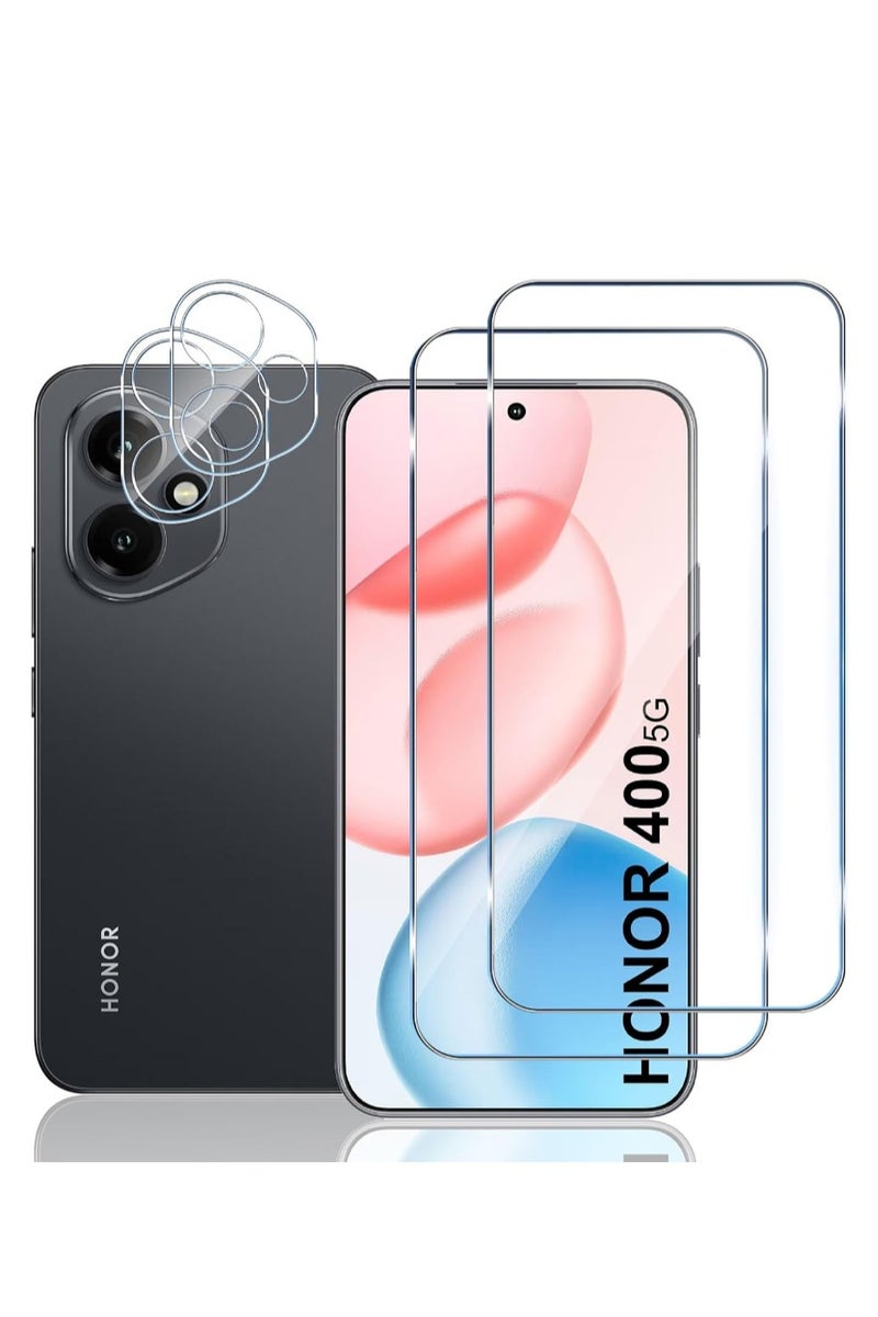 2+2 Pack Screen Protector for Honor 400, with Camera Lens Protector 9H Hardness Tempered Glass Bubble Free Anti-Scratch Anti-Fingerprint - Image 1