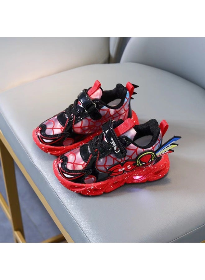 Spider-man Sports Children's Shoes With Light New Spring And Autumn Boys Sports Running Shoes Luminous Children's Shoes For Middle And Big Children