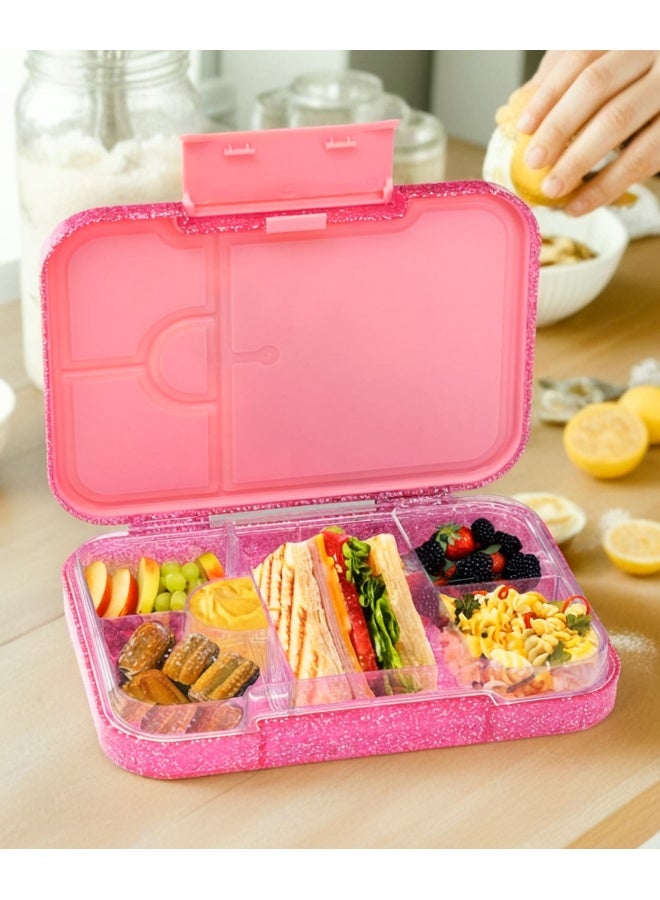 Bonfino Unicorn ABS Bento Lunch Box, BPA Free, Microwave Safe Removable Tray, 6 Adjustable Compartments, Leak Resistant, Lightweight, 3 Years+, 22x15.5x5cm, 1L - Pink - Image 2
