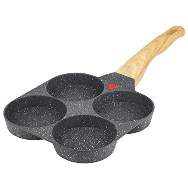 4 Hole Aluminium Non-Stick Egg Frying Pan for Gas, Electric and Induction Hobs, with Detachable Wooden Handle - Image 5