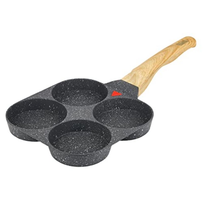 4 Hole Aluminium Non-Stick Egg Frying Pan for Gas, Electric and Induction Hobs, with Detachable Wooden Handle - Image 4