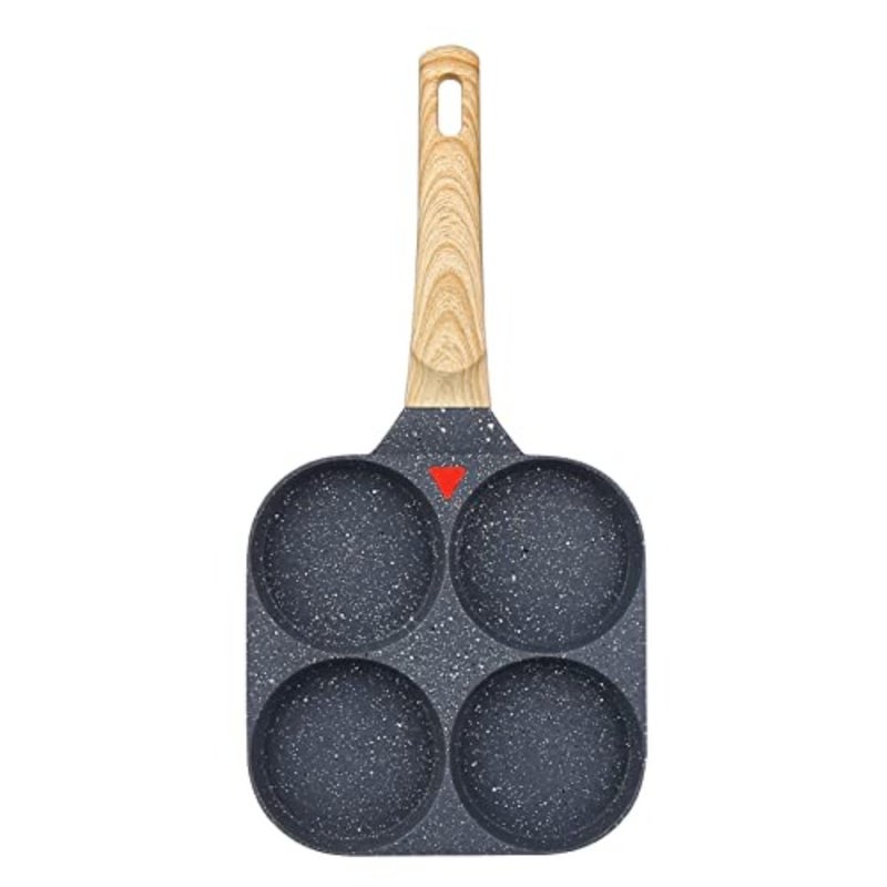 4 Hole Aluminium Non-Stick Egg Frying Pan for Gas, Electric and Induction Hobs, with Detachable Wooden Handle - Image 1
