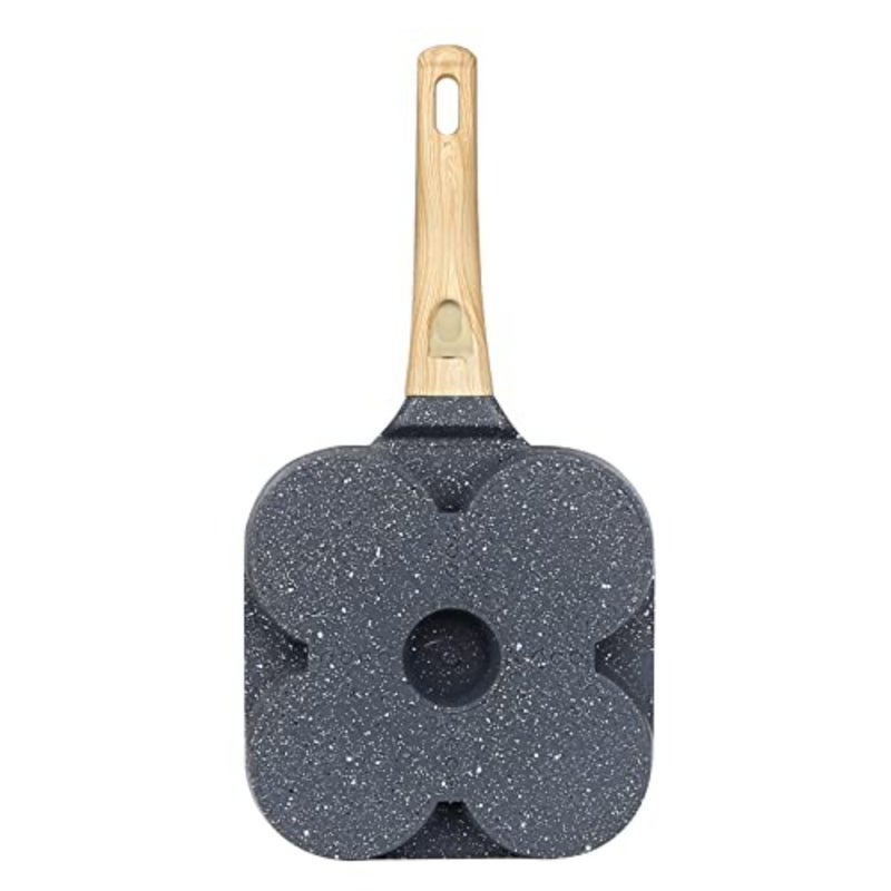 4 Hole Aluminium Non-Stick Egg Frying Pan for Gas, Electric and Induction Hobs, with Detachable Wooden Handle - Image 2