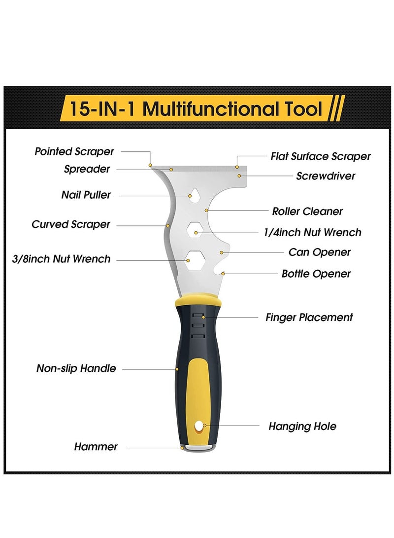 Excefore Scraper Tool Stainless Steel 13-in-1 Painters Tool Professional Multi Paint Stripper Tool Includes Paint Roller Straight Scraper Curved Scraper and More - Image 4