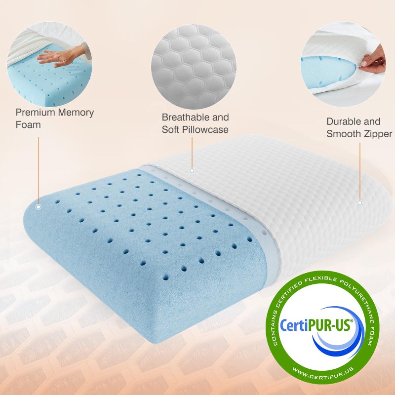 DUMOS Memory Foam Pillows for Sleeping 2 Pack, Bed Pillows for Adults with Washable Cover and Breathable Mesh, Gel Cooling Pillow for Back and Side Sleeper Support, White - Image 4