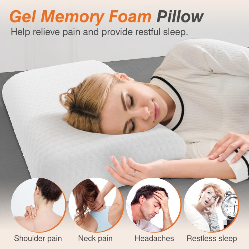 DUMOS Memory Foam Pillows for Sleeping 2 Pack, Bed Pillows for Adults with Washable Cover and Breathable Mesh, Gel Cooling Pillow for Back and Side Sleeper Support, White - Image 3
