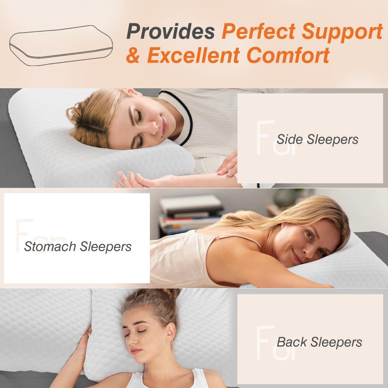 DUMOS Memory Foam Pillows for Sleeping 2 Pack, Bed Pillows for Adults with Washable Cover and Breathable Mesh, Gel Cooling Pillow for Back and Side Sleeper Support, White - Image 5