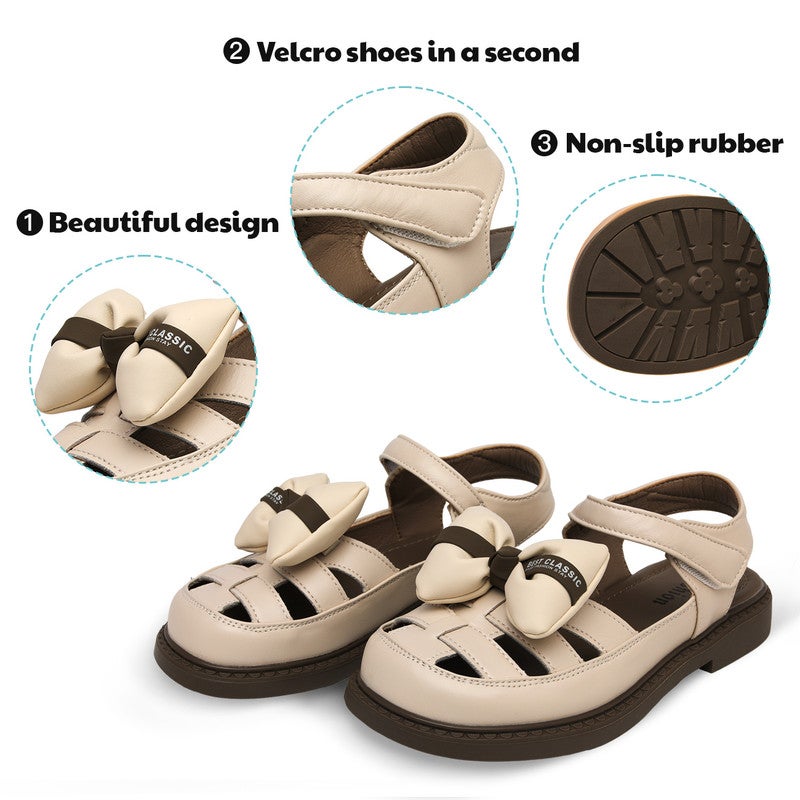 Lucky Kids Girls Bow Tie Flat Sandals Closed Toe Sandals with Adjustable Straps for Little/Big Kids - Image 2