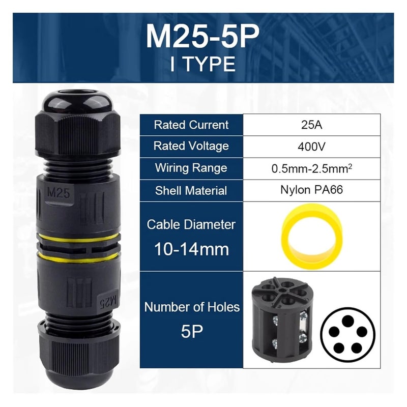M25 5P 10 14mm IP68 Waterproof Push In Terminal Block Connector 2PCS Cable Wire - Image 2