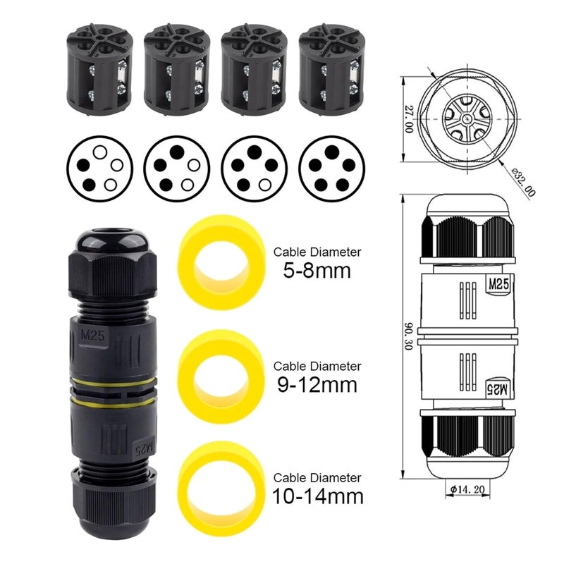 M25 5P 10 14mm IP68 Waterproof Push In Terminal Block Connector 2PCS Cable Wire - Image 4