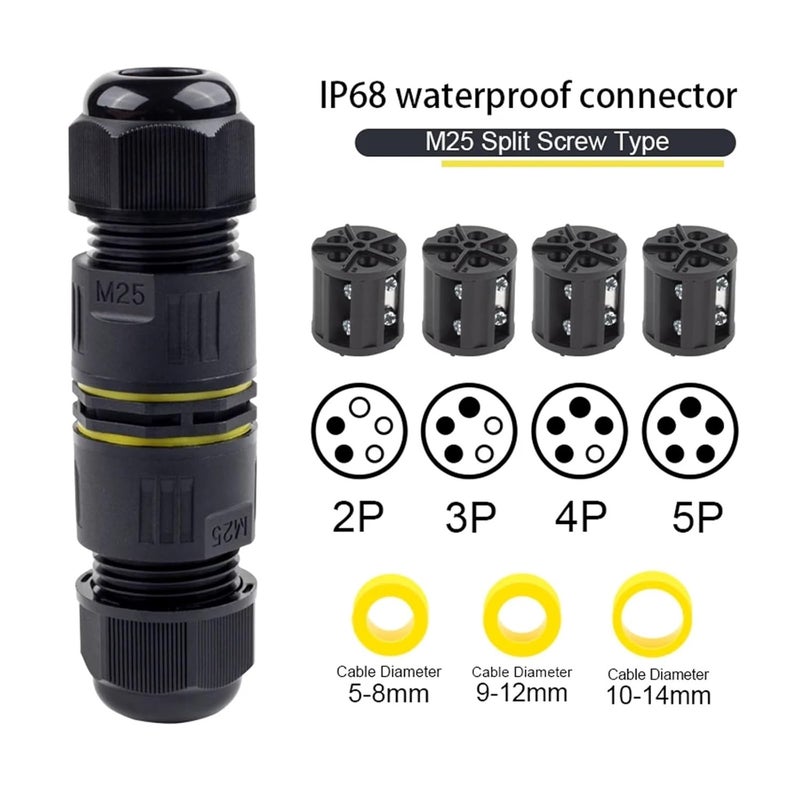 M25 5P 10 14mm IP68 Waterproof Push In Terminal Block Connector 2PCS Cable Wire - Image 3