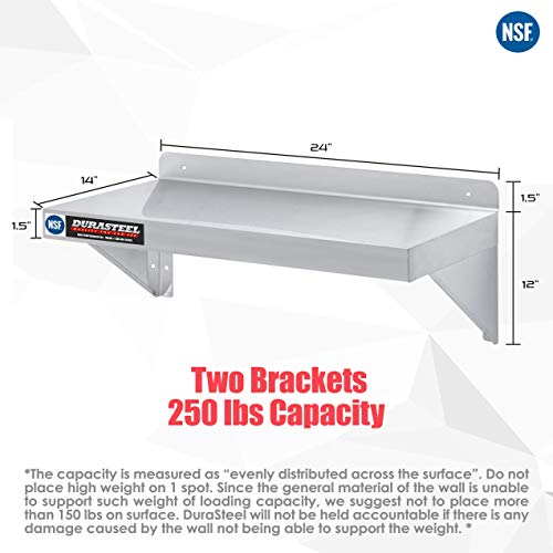 DuraSteel Stainless Steel Wall Mount Shelf 24" Wide x 14" Deep Commercial Grade - NSF Certified - Good for Restaurant, Bar, Home, Kitchen, Laundry, Garage and Utility Room - Image 3