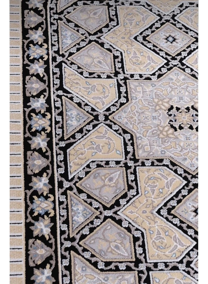 سجادة صلاة فاخرة منسوجة - مزيج من الأكريليك والخيوط الطبيعية - نمط هندسي - 70x110 سم - Image 3