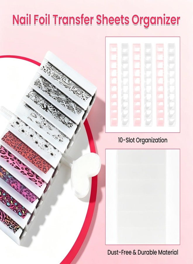 heemeei Nail Foil Transfer Sheets Storage Box, 6Pcs Nail Foils Transfer Organizer for Nail Art, Protable Nail Transfer Sheets Holder with 10-Slot for Nail Foil Rolls & Decals, Manicure DIY & Salon - Image 2