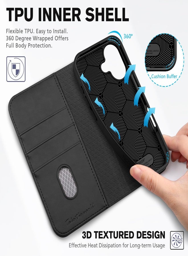 TUCCH Case Wallet for iPhone 16, [3 Card Slots] Kickstand PU Leather [RFID Blocking] Case, Flip Folio Cover with [TPU Shockproof Interior Shell] Compatible with iPhone 16 2024, Classic Black - Image 4