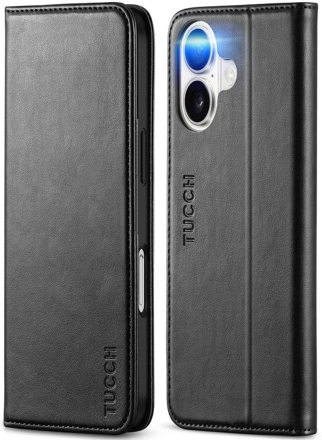 TUCCH Case Wallet for iPhone 16, [3 Card Slots] Kickstand PU Leather [RFID Blocking] Case, Flip Folio Cover with [TPU Shockproof Interior Shell] Compatible with iPhone 16 2024, Classic Black - Image 1
