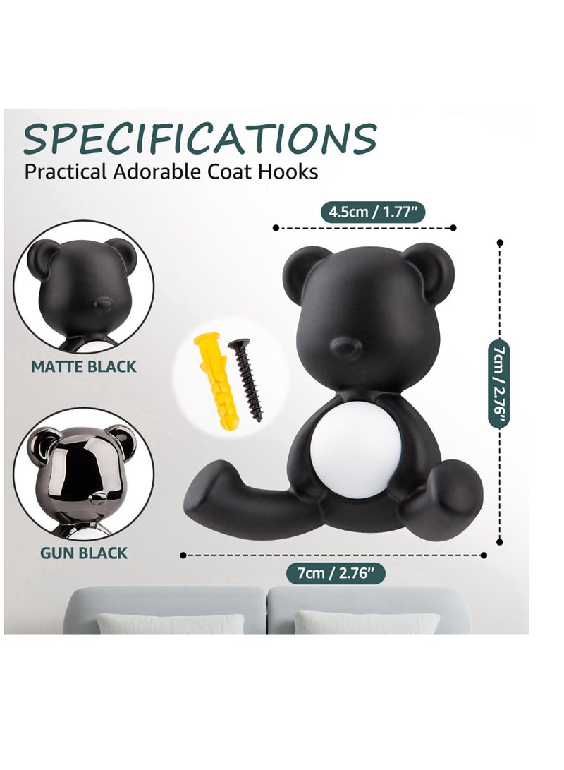 SYOSI Coat Hooks Wall Mounted, 4 Pcs Wall Hooks, Little Bear Wall Hooks Heavy Duty Black Coat Hooks, Bathroom Kitchen Towel Hooks, for Hanging Jacket Coat Robe Dog Lead  - Image 2