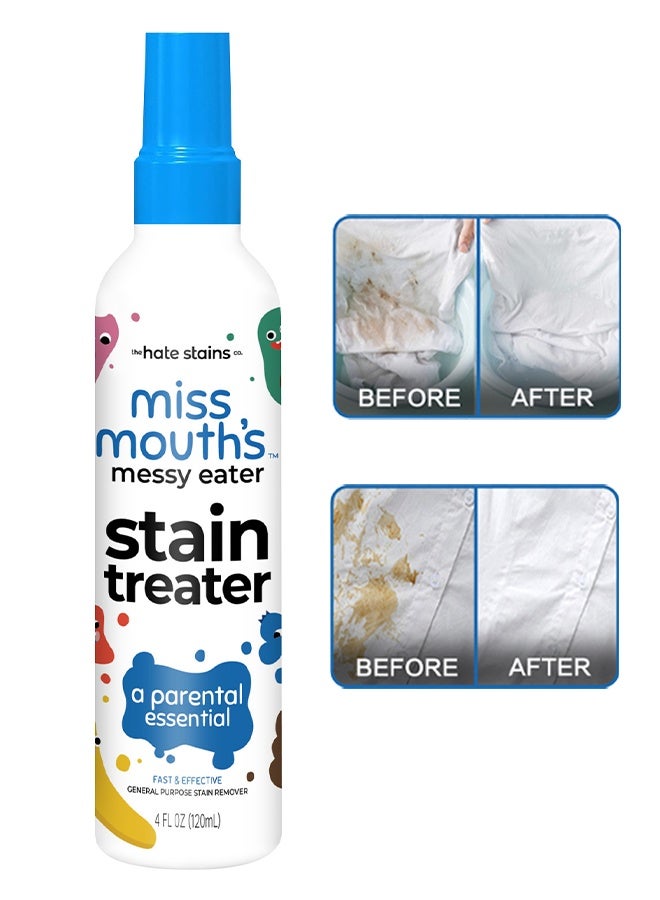 Miss Mouth's Messy Eater Stain Treater Spray 120ml, Powerful Stain Removal and Cleaning, Clothing and Sofa Stain Remover, Newborn  Baby Essentials, Grease Cleaning Agent - Image 1