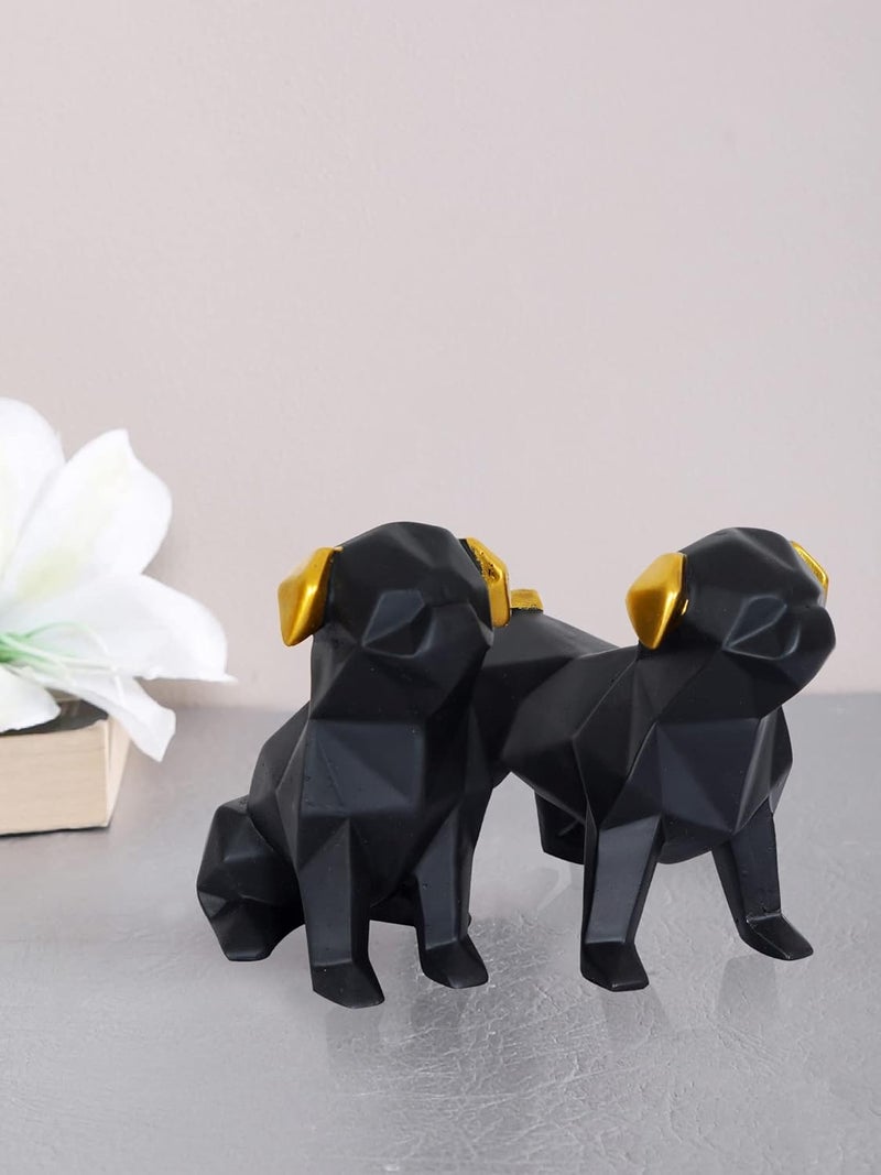 ZART Black Dog Cute Pair Showpiece for Home Decoration Items Set of 2 Black - Image 1