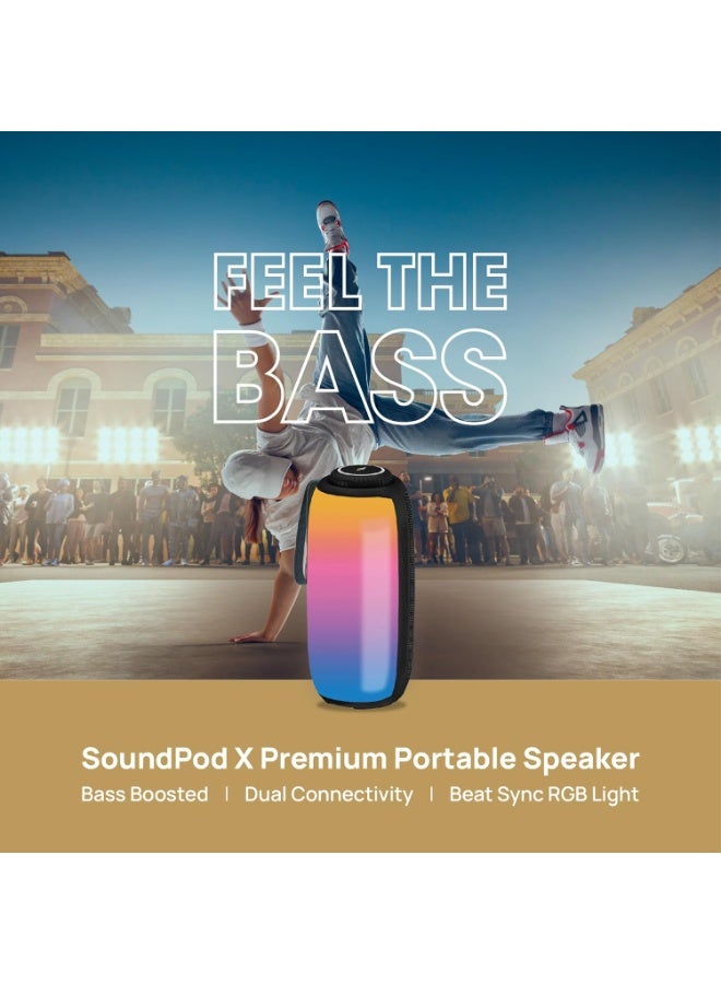 Smartix SoundPod Up Portable Bluetooth Speaker, IPX5 Water Resistant, 10 Meters Transmission, Bluetooth V5.3, Dual Pairing, RGB Light, Support SD Card, AUX, FM Radio (Tower RGB, Black) - Image 4
