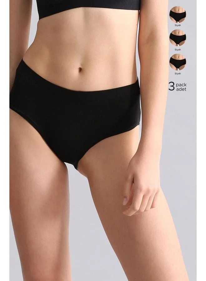 Aytuğ Corn Modal by TENCEL HERA Hidden Elastic Brazilian 3‑Piece Panty Black.