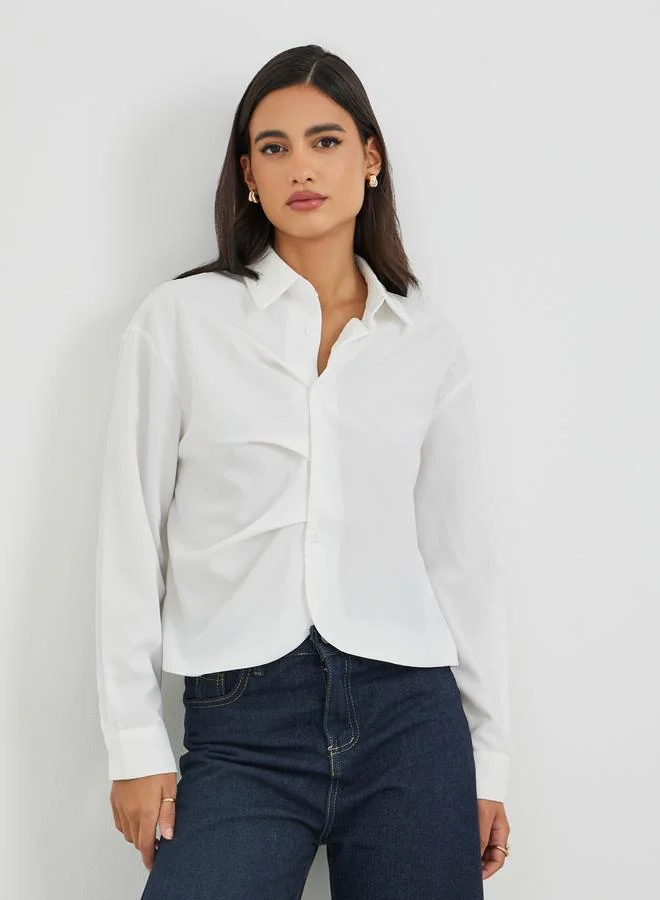 Styli Styli Solid Pleated Buttoned Front Shirt
