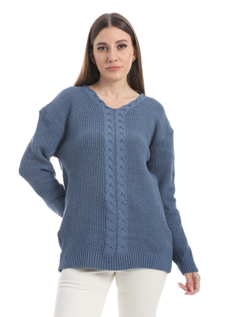 سيزار بلوفر صوف حريمي سادة برقبة علي شكل سبعة وتصميمات متعددة - Image 2