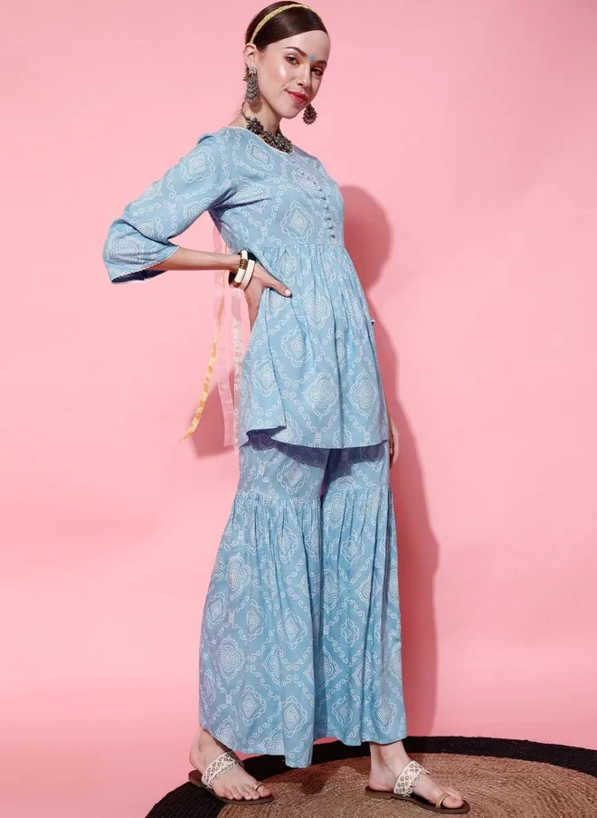 STREET 9 Ethnic Motifs Printed Kurti with Trousers and Dupatta for Women