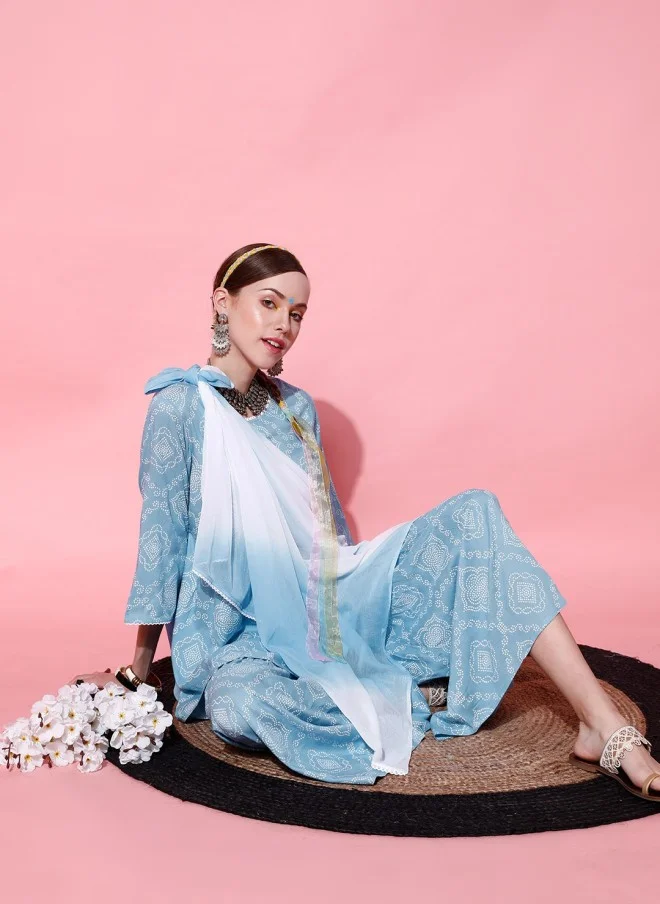 STREET 9 Ethnic Motifs Printed Kurti with Trousers and Dupatta for Women