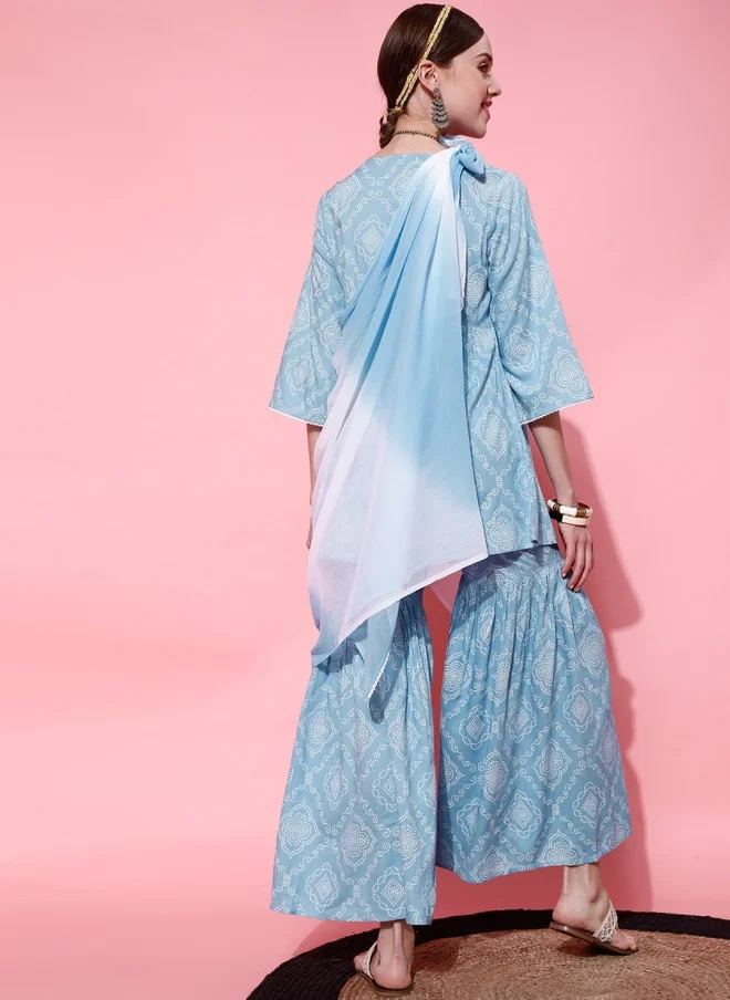 STREET 9 Ethnic Motifs Printed Kurti with Trousers and Dupatta for Women