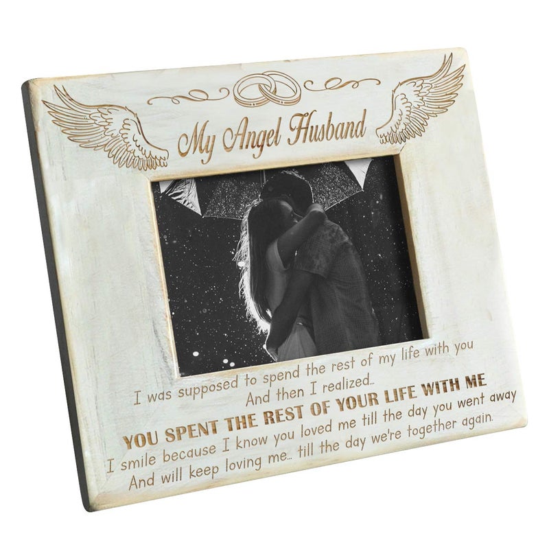 K KENON Personalized Wood Picture Frame To My Angel Husband  I love you Always and Forever  Engraved Wood Photo Frame Christmas Birthday Fathers Day Gift For Husband