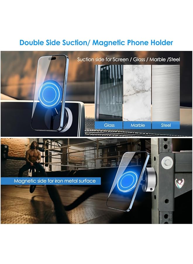 YARDHOBI 360° Adjustable Electric Vacuum Magnetic Suction Cup Phone Mount, Hands-Free Magnetic Cell Phone Holder For Car/Gym/Mirror/Smooth Surface, Compatible With For Magsafe Iphone (Silver) - Image 4