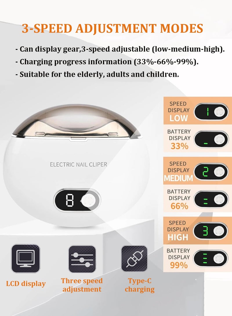 CubeG Electric Nail Clipper, 3 Speeds Automatic Nail Clipper Elecctric nail trimmer , USB Rechargeable 2 in1 Electric Nail Trimmer for Baby Elderly Care Tools - Image 4