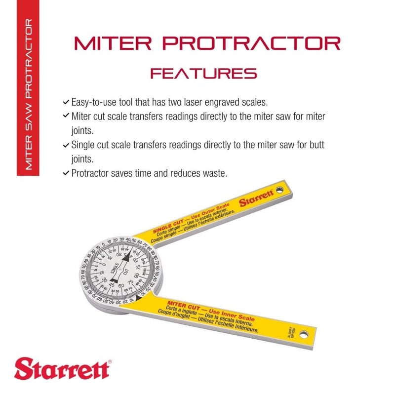 Starrett ProSite Miter Protractor Angle Finder with Two Laser Engraved Scales - Ideal for Carpenters, Plumbers, and DIY Home Improvement - 7" Narrow Plastic - 505P-7 - Image 2