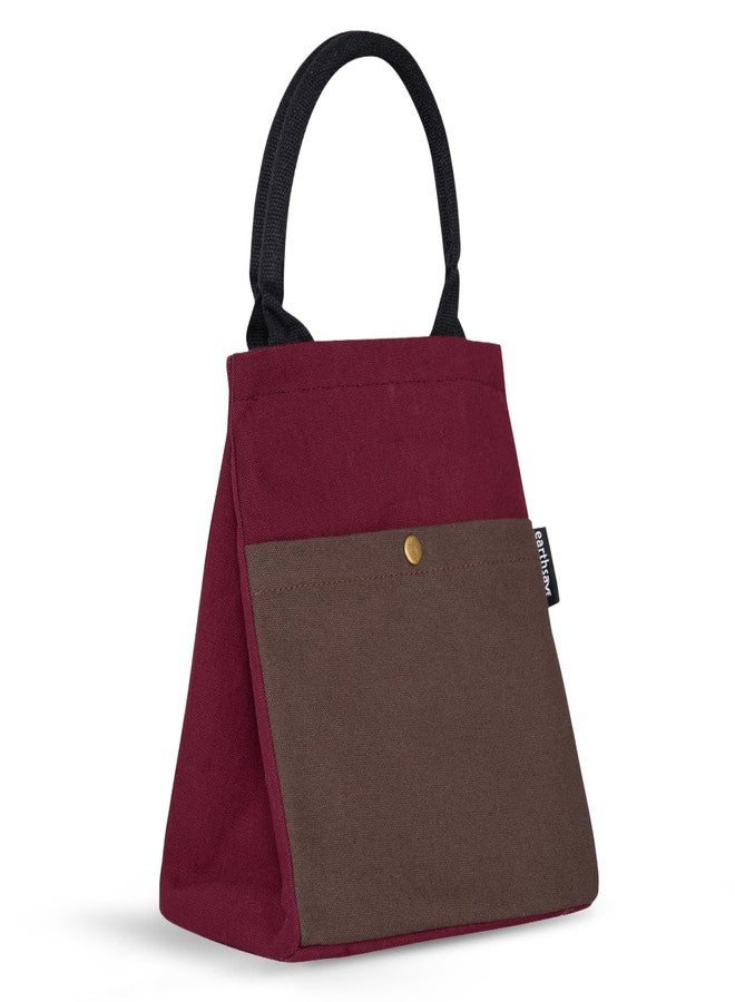 earthsave Insulated Lunch Bag for Office Women & Men (Maroon & Brown) | Eco-Friendly Canvas Tiffin Bags for School, Cotton Drawstring Lunch Bag for Kids| Cloth Lunch Box Bags - Image 1