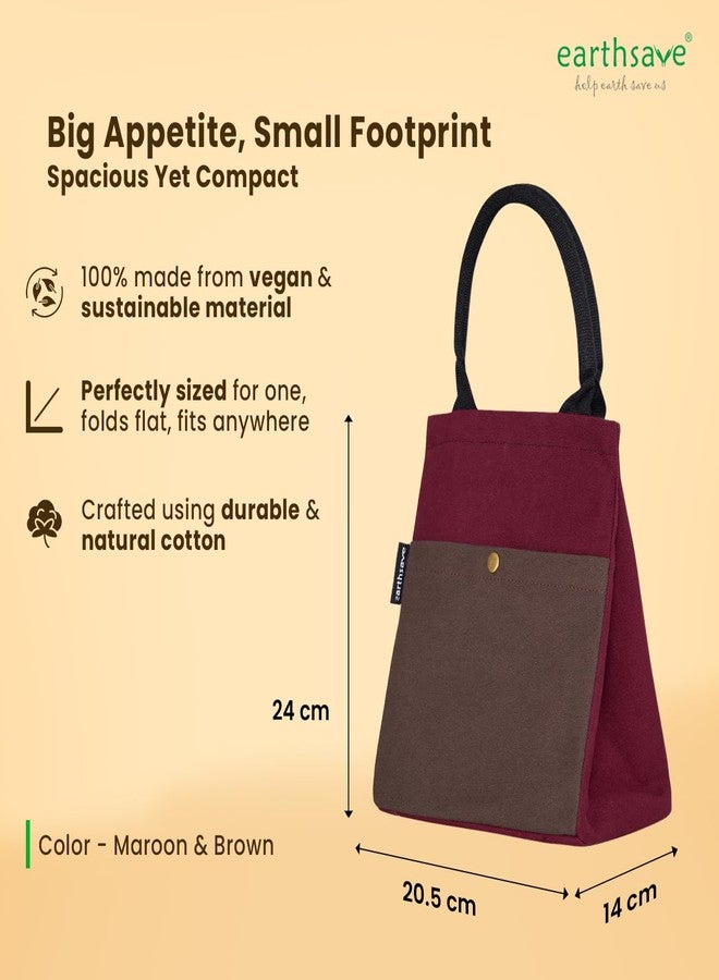 earthsave Insulated Lunch Bag for Office Women & Men (Maroon & Brown) | Eco-Friendly Canvas Tiffin Bags for School, Cotton Drawstring Lunch Bag for Kids| Cloth Lunch Box Bags - Image 3