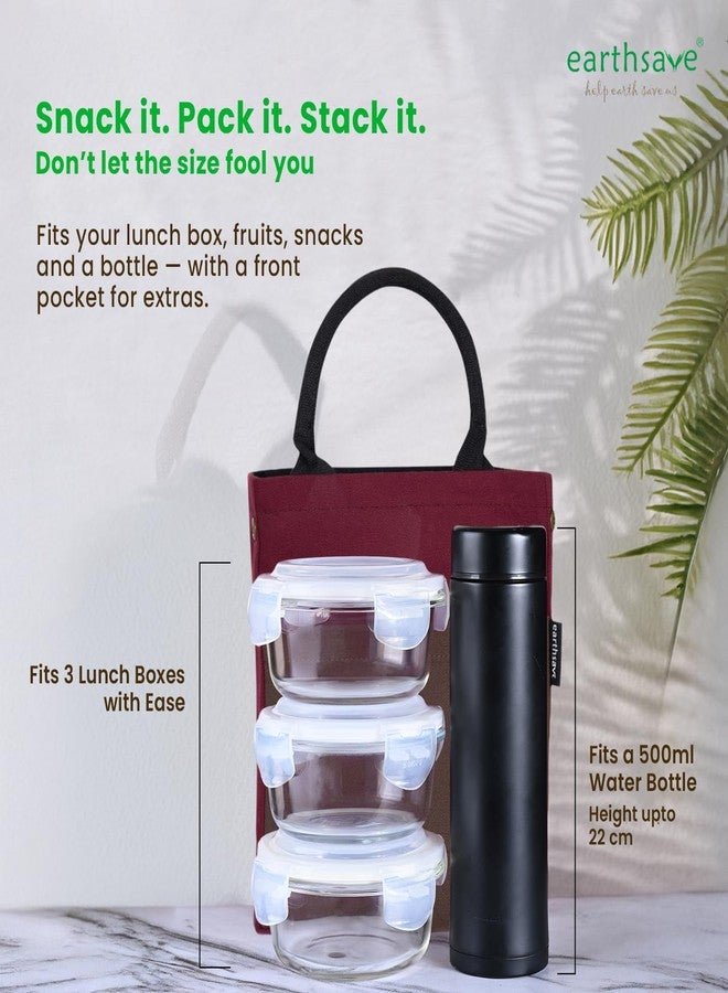 earthsave Insulated Lunch Bag for Office Women & Men (Maroon & Brown) | Eco-Friendly Canvas Tiffin Bags for School, Cotton Drawstring Lunch Bag for Kids| Cloth Lunch Box Bags - Image 4