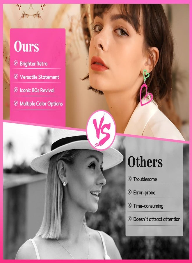 TRTYEF 2 Pairs Neon Heart Earrings for Women: Acrylic 80s 90s Glow Party Accessories, Retro Pink & Yellow Lightweight Earrings Gifts (2 Pairs) - Image 4
