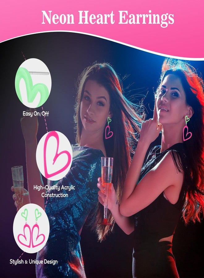 TRTYEF 2 Pairs Neon Heart Earrings for Women: Acrylic 80s 90s Glow Party Accessories, Retro Pink & Yellow Lightweight Earrings Gifts (2 Pairs) - Image 5