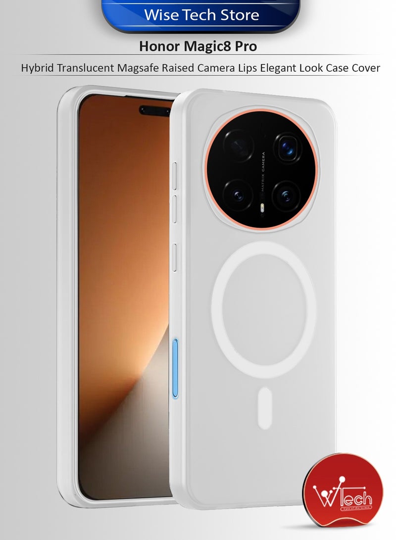 دبليو تيك هاتف Honor Magic8 Pro 5G 2025 بكفر شفاف هجين مع شحن مغناطيسي Magsafe ورفع حافة الكاميرا وتصميم أنيق (MCMPMN) - أبيض - Image 1
