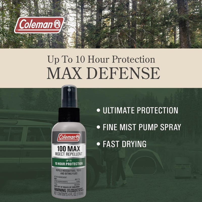 Coleman Insect Repellent Spray - 100% MAX DEET Insect Repellent Pump Spray, Protection Against Ticks, Mosquitoes, chiggers, gnats, Fleas and Flies, Ideal for Camping, Hiking, Outdoor Activities, 4oz - Image 2