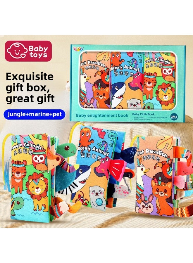 Newborn Gift Box Cloth Book Baby Early Education Can Bite 0-6 Month Baby Meeting Gift Full Moon Gift Toy-Colour:[3 Gift Boxes] Big Tail Cloth Book (jungle + Ocean + Pet)-Specification:Collect And Follow For Priority Delivery  - Image 1