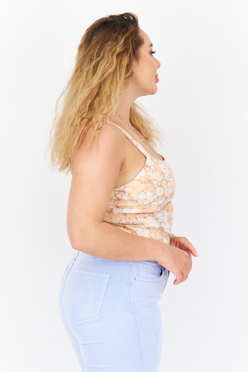 Gentle Fawn Women Square Neck Sleeveless Floral Print Crop Top, Orange Combo  - Image 2