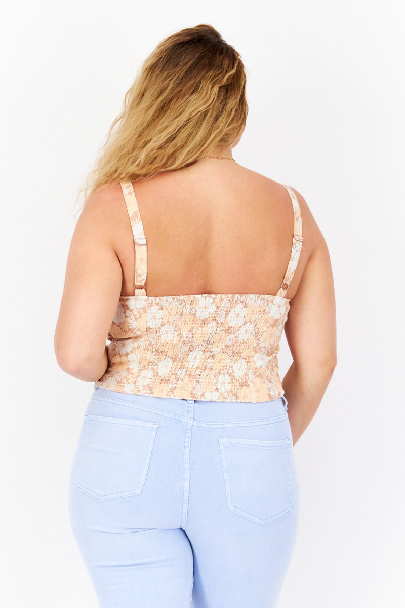 Gentle Fawn Women Square Neck Sleeveless Floral Print Crop Top, Orange Combo  - Image 4