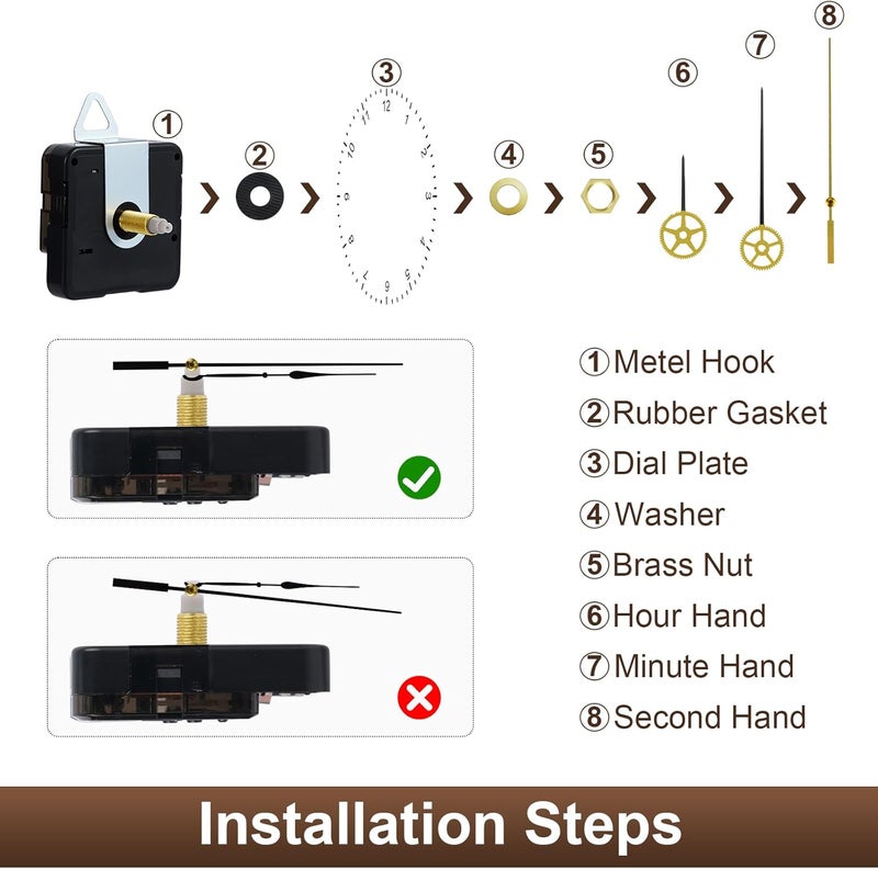 FACULX 15 Pack Clock Mechanism Replacement Kit with 19 Pairs Clock Hands, Replacement and Custom Clock, Silent Sweep Clock Motor Kit Battery Operated for Clock Repair DIY Replacement (Thread Length 5/16 in) - Image 4