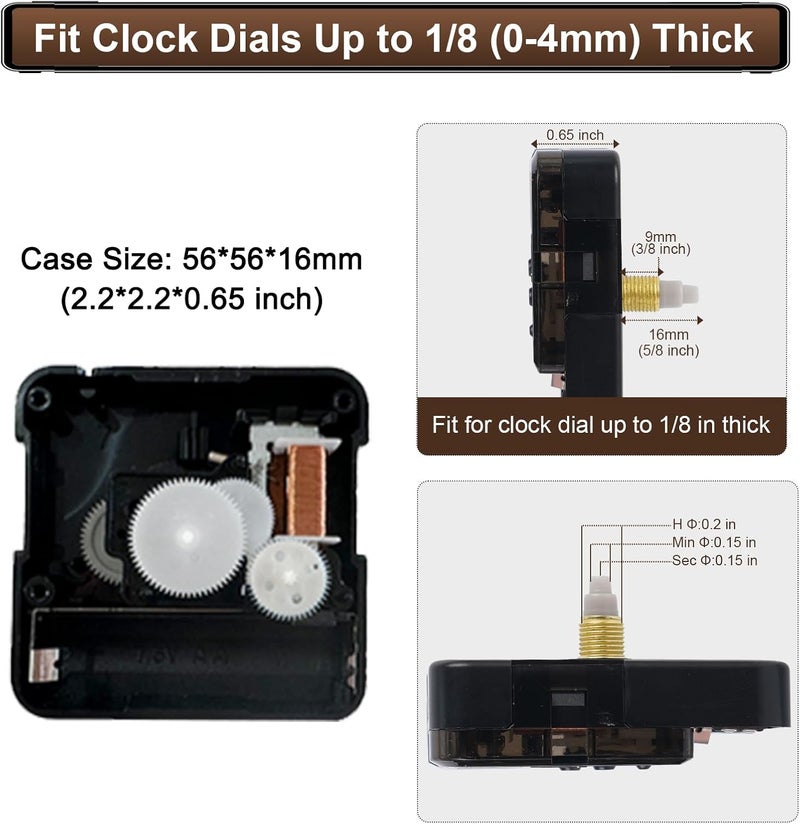 FACULX 15 Pack Clock Mechanism Replacement Kit with 19 Pairs Clock Hands, Replacement and Custom Clock, Silent Sweep Clock Motor Kit Battery Operated for Clock Repair DIY Replacement (Thread Length 5/16 in) - Image 2