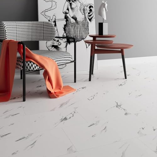 HOMSUN Vinyl Flooring Stickers, Peel and Stick, Waterproof Marble Design Wallpaper Tiles for Walls, Bathroom, Kitchen and Living Room (2 Feet x 5 Feet, Matt White) - Image 2